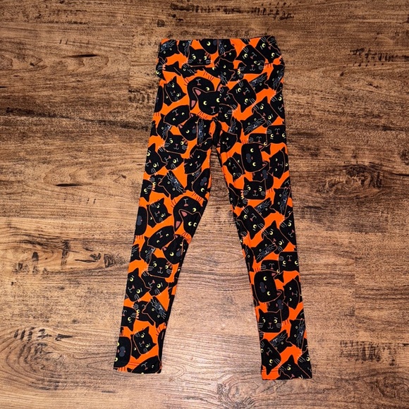 LuLaRoe Other - LuLaRoe Kids Leggings with Black Cat Print on Orange